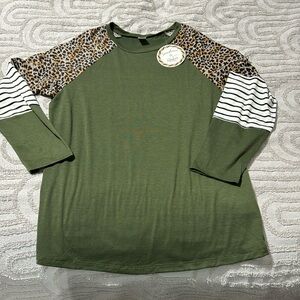 NWT Sunshine & Rodeos green, cheetah, and striped long sleeve top